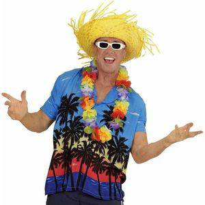 Toppers Blauwe Hawaii Verkleed Blouse met Palmboomprint Voor Heren M/L Widmann Carnavalsblouses